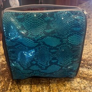 Consuela Blue Snakeskin Cosmetic Bag
